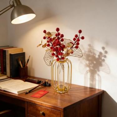 Imagem de KYMY 2026 Ano Novo Chinês Vietnamita Artificial Fortuna Ramos de Árvore da Sorte para Enfeite de Mesa, Arranjo de Flores de Bagas Falsas Vermelhas para Mesa de Mesa Ano Lunar Asiático