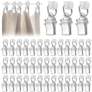 Imagem de 60 clipes de cortina de metal com rolos, planadores de cortina para varões de cortina - ganchos prateados para janelas de sacada, divisórias de quarto, cortinas de chuveiro e trailers