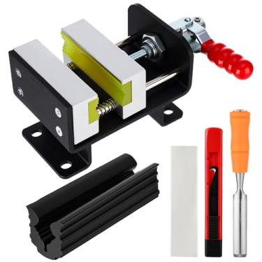 Imagem de Soulchen Kit de aderência de taco de golfe com braçadeira de torno de alumínio resistente, braçadeira de borracha, 13 peças de fitas de aderência, faca de gancho, removedor de fita de aderência