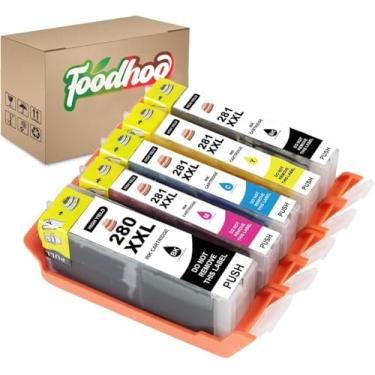 Imagem de FOODHOO Recarregável PGI-280XXL CLI-281XXL para uso com PIXMA TS6120 TS6220 TS6320TS8120 TS8220 TS8320 TR7520TR8520 TR8620 TS9120 TS9520 TS9521C TS7020 Impressora (5 Pacotes)