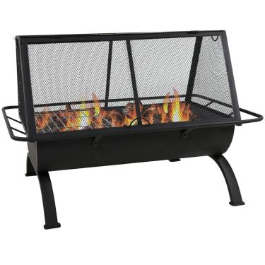 Imagem de Fogueira retangular ao ar livre com churrasqueira, grande pátio a lenha de 36" e fogueira no quintal com grelha para cozinhar, tela de faísca, pôquer e tampa