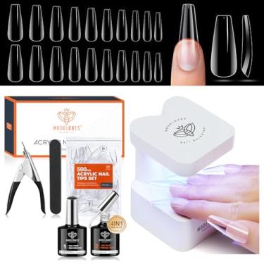 Imagem de Kit Extensão de Unhas Gel Modelones com 510 Tips Coffin, Lâmpada LED, Desidratador e Cola, 9 em 1