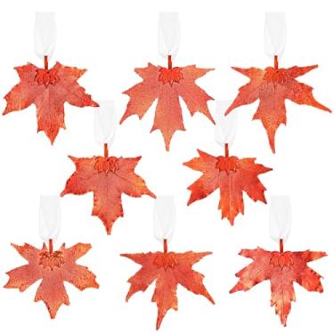 Imagem de Thyle 8 peças de enfeite de folha de bordo para árvore de Natal 24 k de folhas de bordo reais mergulhadas em ouro 24 k de comprimento com laços de fita ajustáveis, garrafa de vinho, presente para