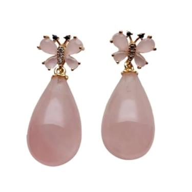 Imagem de DWBPGVUN Brincos femininos com pingente em forma de gota de quartzo rosa 15 x 25 mm