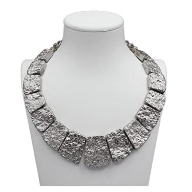 Imagem de DWBPGVUN Joias 45,7 cm titânio prata cor quartzo drusa graduado colar