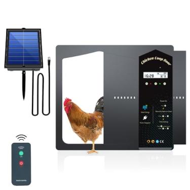 Imagem de Abertura Automática de Porta Galinheiro 4 Modos com Controle Remoto Timer Sensor Luz Modo Manual Tela LCD Resistente à Chuva Anti-Pinch Solar Powered Aluminum Coop Door