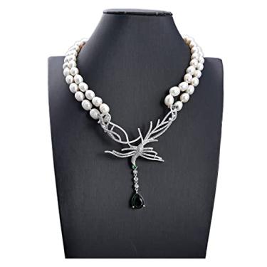 Imagem de DWBPGVUN Colar com pingente de pérola de arroz branco cultivado com 2 fios de 48 a 50 cm