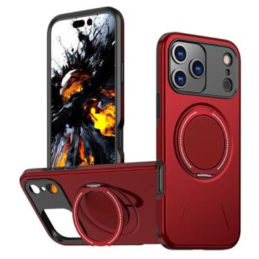 Imagem de HUHUCASE Capa de celular para iPhone 12/13/14/15/16/17 Pro Max, suporte magnético giratório de 360°, 【Compatível com MagSafe】, resistente a quedas e arranhões. (vermelho, iPhone 14 Plus)