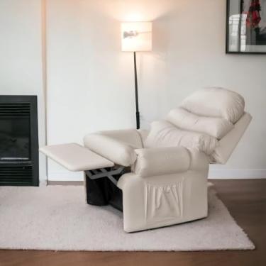 Imagem de Poltrona do Papai Amamentação Reclinavel Sala Quarto Corino Corano Acolchoada Bege Top Sofas