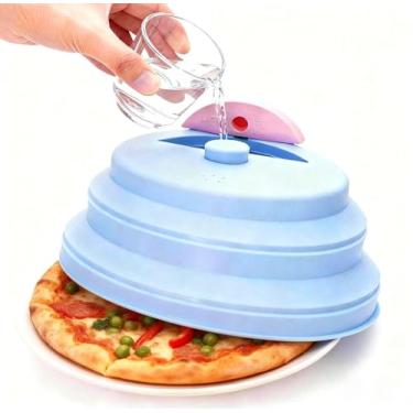 Imagem de Capa de micro-ondas dobrável para alimentos, tampa de silicone de proteção contra respingos de 25,4 cm sem BPA, resistente ao calor, lavável na lava-louças, azul e rosa