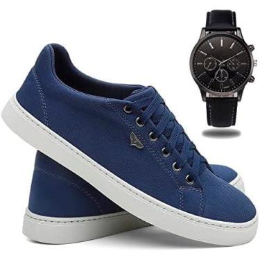 Imagem de Kit Sapatênis Masculino Urbano + Relogio ponteiro - Lopez Lorenzzo, Az