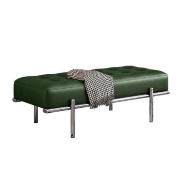 Imagem de Banqueta moderna para cama leve e luxuosa para trocar sapatos, aço inoxidável, couro longo, minimalista, decoração de cabeceira (verde, pequena)