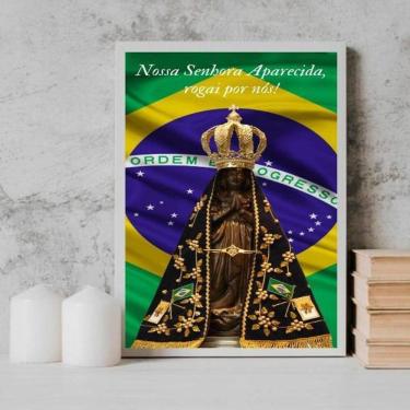 Imagem de Quadro Nossa Senhora Aparecida Rogai Por Nós 24X18Cm Branca