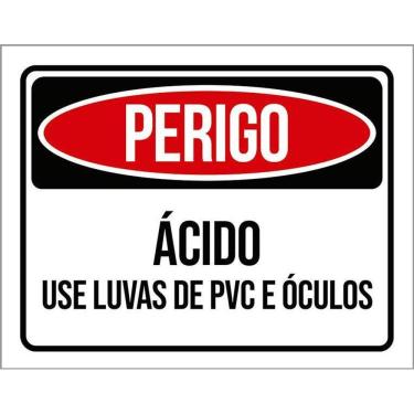 Imagem de Kit 3 Placas Sinalização Perigo Ácido Use Luvas Pvc Óculos