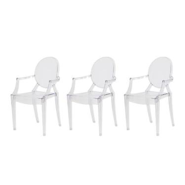 Imagem de Kit 3 Cadeiras Louis Ghost Transparente Policarbonato Sala Cozinha Jan