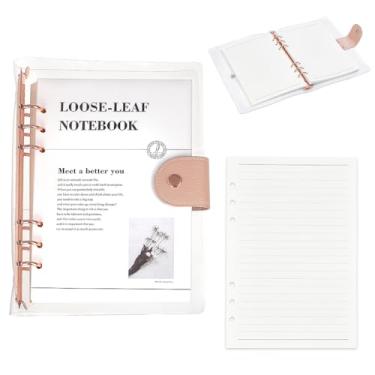 Imagem de AHANDMAKER A5 Capa para fichário de 6 anéis, pasta de arquivo de PVC transparente com fecho de botão de pressão, protetores de folhas soltas recarregáveis para escritório, casa, agendas de viagens