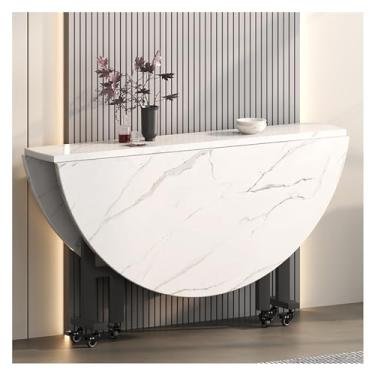 Imagem de Mesa de jantar de cozinha com rodas, mesa de jantar dobrável de madeira cinza, mesa de jantar borboleta – mesa de jantar dobrável com extensão que economiza espaço.