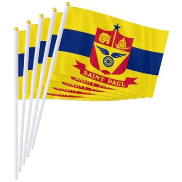 Imagem de PTEROSAUR Conjunto de bandeira portátil Saint Paul City, 14 x 20 cm, mini bandeira de São Paulo para desfiles, festas, celebrações e decoração de casa (pacote com 100)