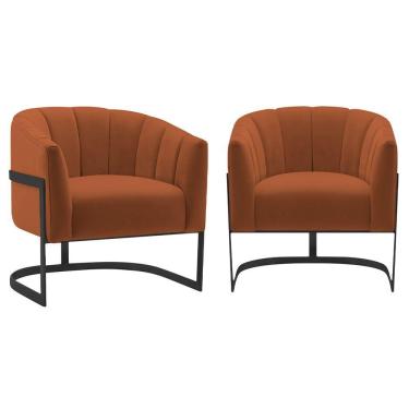 Imagem de Kit 2 Poltronas Decorativas Sala De Estar Recepção Mavie Base De Ferro Preto Suede - Amarena Móveis Cor Terracota