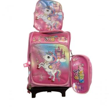Imagem de Kit Mochila Escolar Infantil Com Rodinhas Unicórnio Mais Lancheira E Estojo