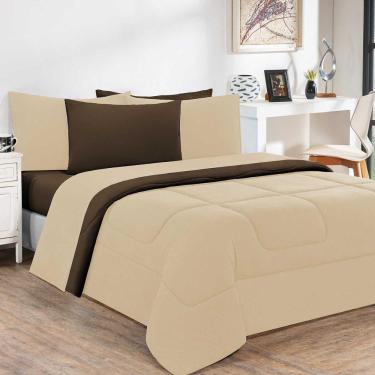 Imagem de Kit Edredom + Jogo De Lençol Malha 100% Algodão Gran Moratta 5 Peças Solteiro - Palha -marrom