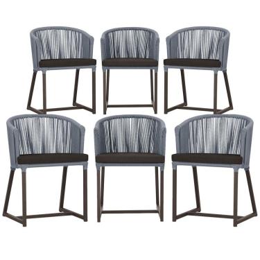 Imagem de 6 Cadeiras De Jantar área Noronha Marrom E9 Trama  Prata