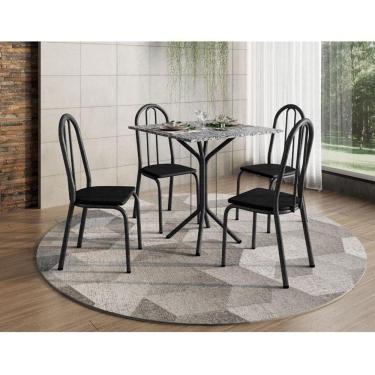 Imagem de Mesa De Jantar Ambiente Thais 70x70 Cm Com Granito Ocre Itabira Com 4 Cadeiras 050 Preto - Artefamol
