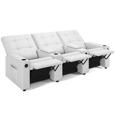 Imagem de Poltrona Do Papai Reclinável Cinema 3 Lugares Manual Baú Usb Haifa F05 Facto Branco - Lyam Decor