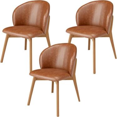 Imagem de Kit 03 Cadeiras De Jantar E Estar Living Estofada Mia L02 Couríssimo Camel