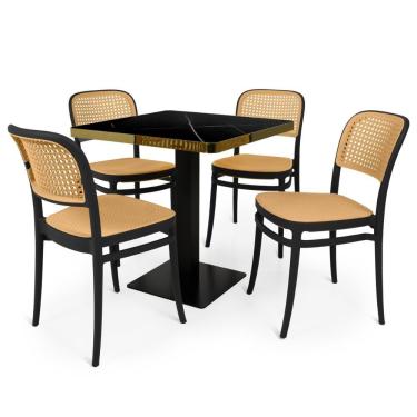 Imagem de Conjunto Mesa De Jantar Redonda Venezia 70x70cm Preta Com 4 Cadeiras Roma - Preto