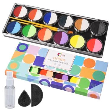 Imagem de OPHIR Kit De Maquiagem Para Pintura Facial Infantil, Paleta Com Duas Cores, Tinta Profissional À Base Água, Bolo Dividido Pincel Duplo, Esponja E Borrifador, 144G