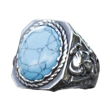 Imagem de Anel Masculino De Caveira Em Aço Inoxidável 316L Com Pedra Turca E Zir