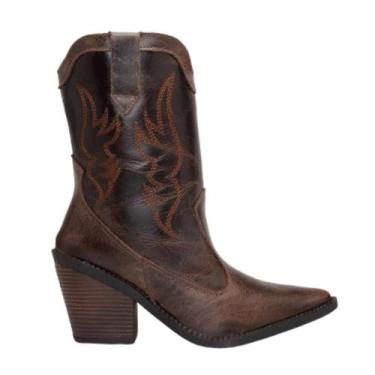 Imagem de Bota Leruchel Texana Bordada em Couro Cafe, 34