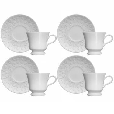 Imagem de Conjunto 4 Xícaras de Café com Pires 190ml Porcelana em Relevo Tassel 