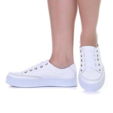 Imagem de Tênis Feminino Casual Branco de couro Ajuste Cadarço - Izabela Araújo,