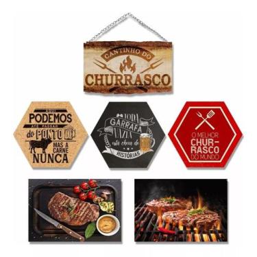 Imagem de Kit Com 6 Placas Decorativas Em Mdf - Tema Churrasco - R + adesivos