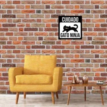 Imagem de Placa Quadro Sinalização Cuidado Gato Ninja Mdf 20x20cm - ARTSIM