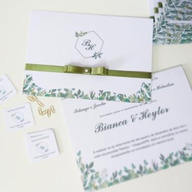 Imagem de Convite de casamento Basic floral verde I - Preparativa Convites