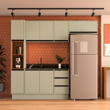 Imagem de Cozinha Modulada 4 Peças sem Pia e Rodapé Koya Politorno - Branco/Verde Oliva