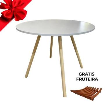 Imagem de OFERTA Mesa de Madeira Redonda Sophie Branca 90cm Jantar, Design Elega