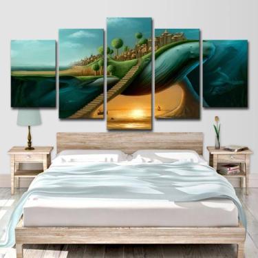 Imagem de Pôster de pintura de parede em tela Whales Castles Anime - yiweisai