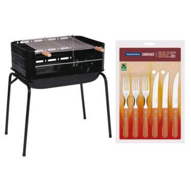 Imagem de Kit Churrasco Churrasqueira Portátil e Jogo de Talheres Tramontina - M