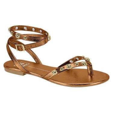 Imagem de Sandália Rasteira Moleca Feminina Metalizada Pedrarias Brilho -, Bronz