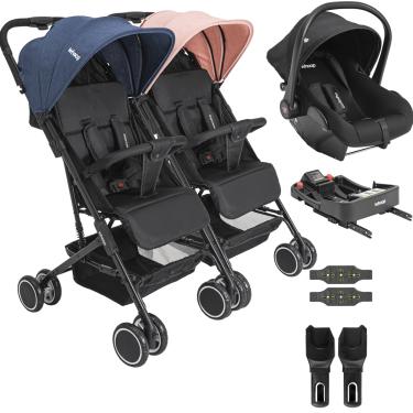 Imagem de Carrinho Kiddo Gemeos Bebe Conforto Colinho Base ISOFIX Mascote Casal