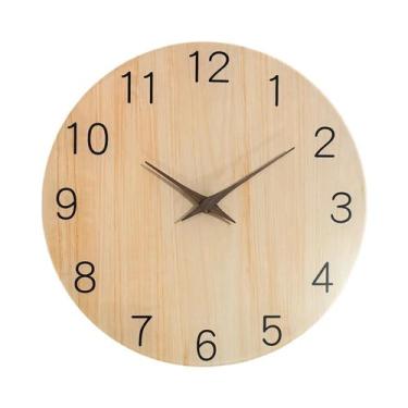 Imagem de Relógio De Parede Em Vidro Temperado Com Acabamento Em Madeira Clara, 