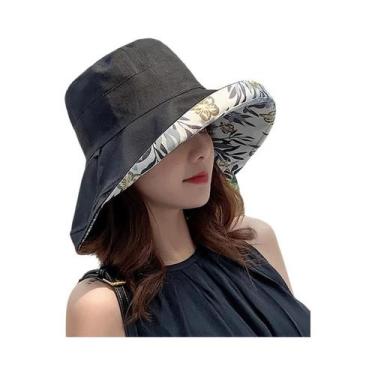 Imagem de Chapéu Bucket Feminino De Aba Larga Dupla Face, Estilo Pescador, Com P