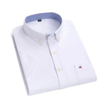 Imagem de Camisa Oxford Masculina 100% Algodão Xadrez Manga Curta Corte Regular 