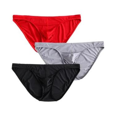 Imagem de Cuecas Masculinas De Nylon Vermelhas, Pacote Com 3, Roupa Íntima Sexy 