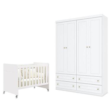 Imagem de Berço Americano Evolution 4 Em 1 Branco Acetinado GuardaRoupa Infantil Americano 4Portas Branco Henn