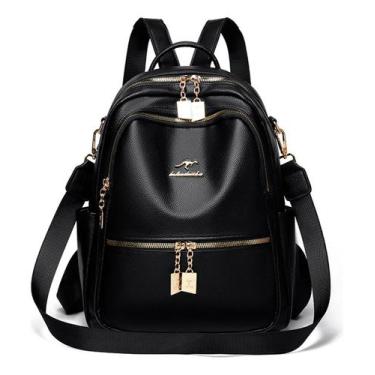 Imagem de Mochila Feminina Couro Alta Qualidade C/ Alça Ombro Elegante Cor Preto